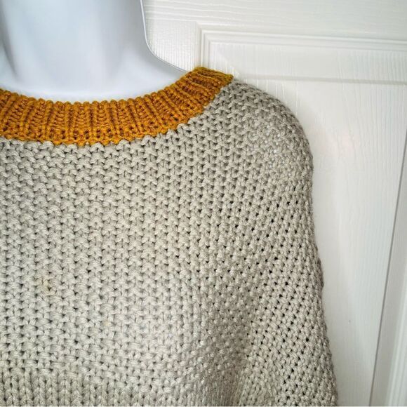 Elodie CrewNeck Colorblock Chunky Knit Sweater Balloon Sleeve Gray Mustard S - Picture 5 of 13
